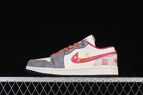All categories Air Jordan Jordan series basketball shoes Air Jordan 1 Low high-end customized low-top sneakers Air Jordan 1 Low AJ1 Joe 1 white gray red high-end customized low-top retro basketball shoes JP2026-130